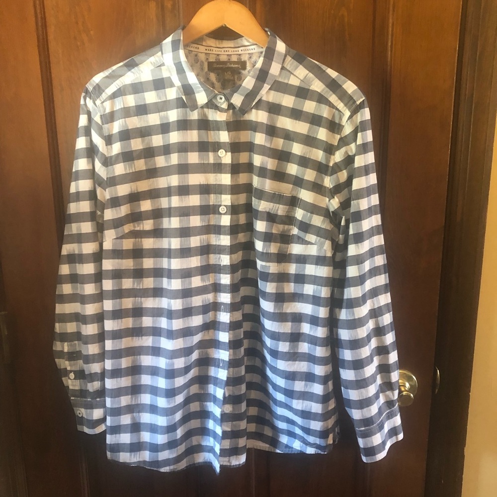 Tommy Bahama Plaid Pineapple Print Button Down Shirt Top